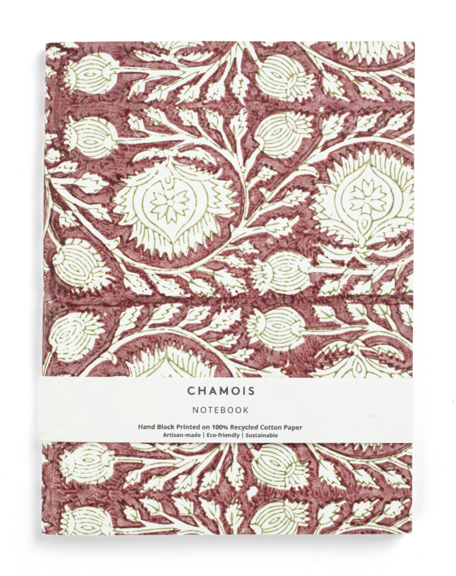 Hand block printed notebook - Red/Green