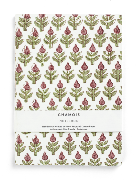 Hand block printed notebook - Red/Green