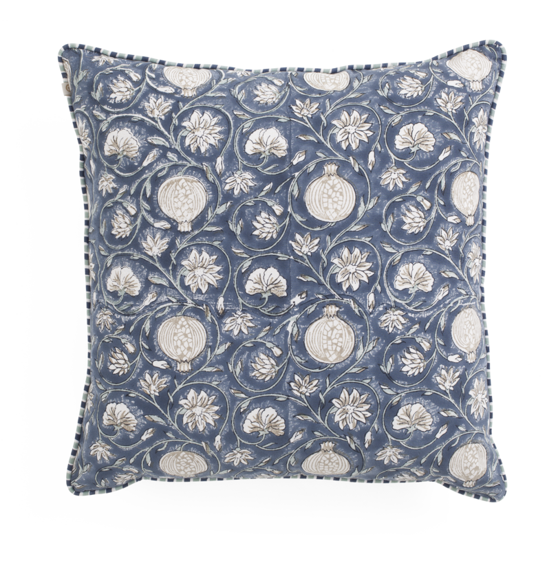 Cotton Cushion Cover with piping Tangier Pomegranate - Blue