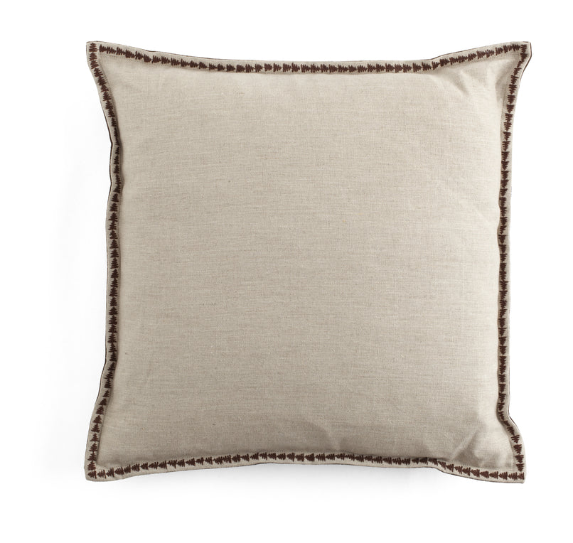 Velvet & Linen Embroidered Edge Cushion Cover - Brown - PRE ORDER NOW FOR SPRING