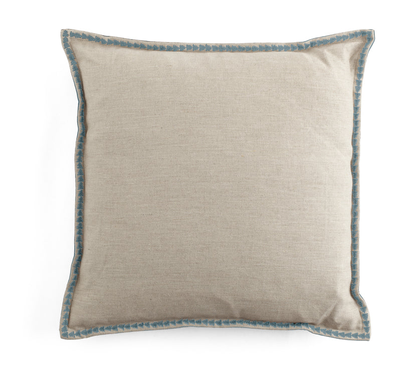 Velvet & Linen Embroidered Edge Cushion Cover - Dusty Blue - PRE ORDER NOW FOR SPRING