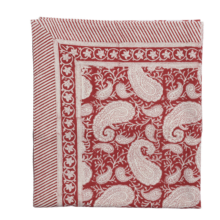 Cotton Tablecloth Big Paisley Design - Red