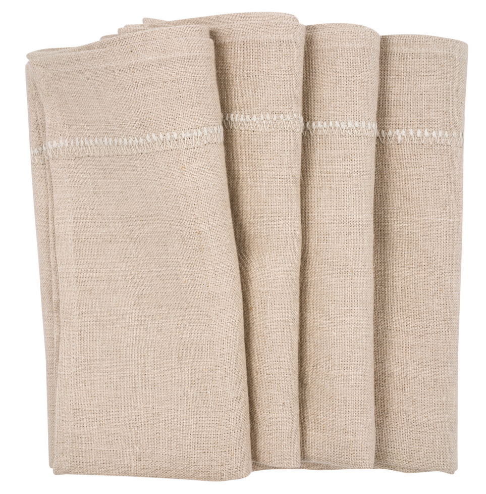 Deluxe Linen Napkin with Embroidered Edge - Natural Beige