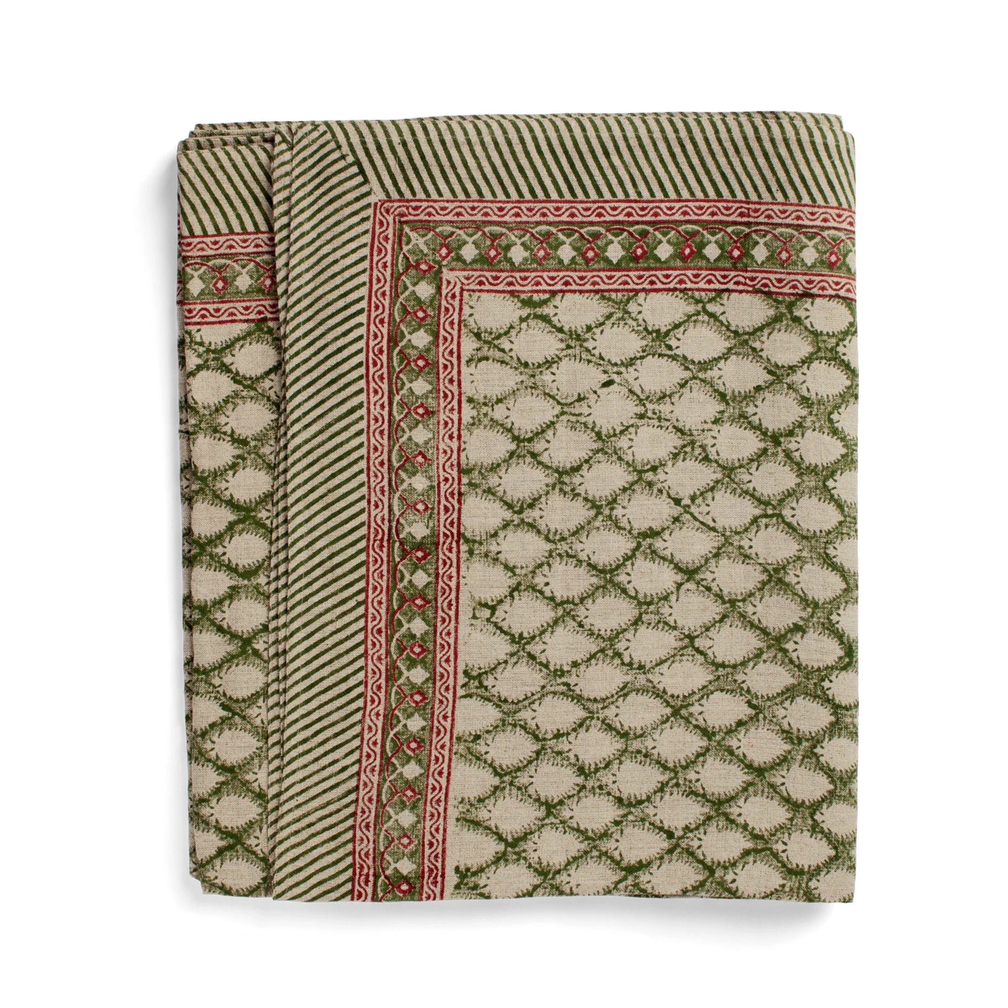 Linen Tablecloth Cypress Design - Green