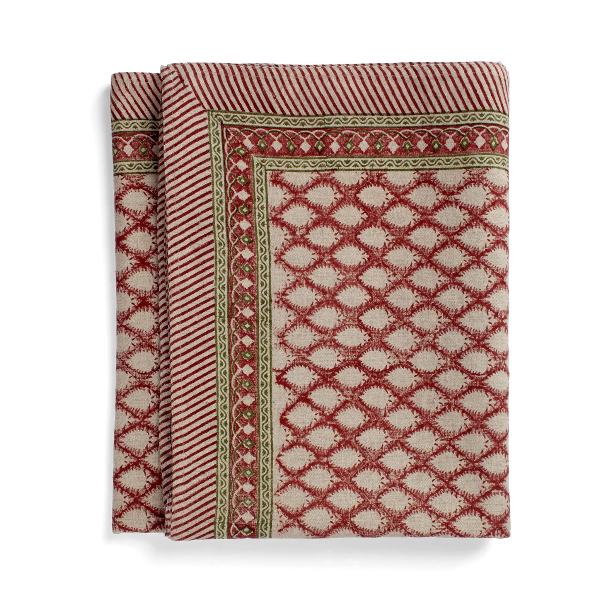 Linen Tablecloth Cypress Design - Red