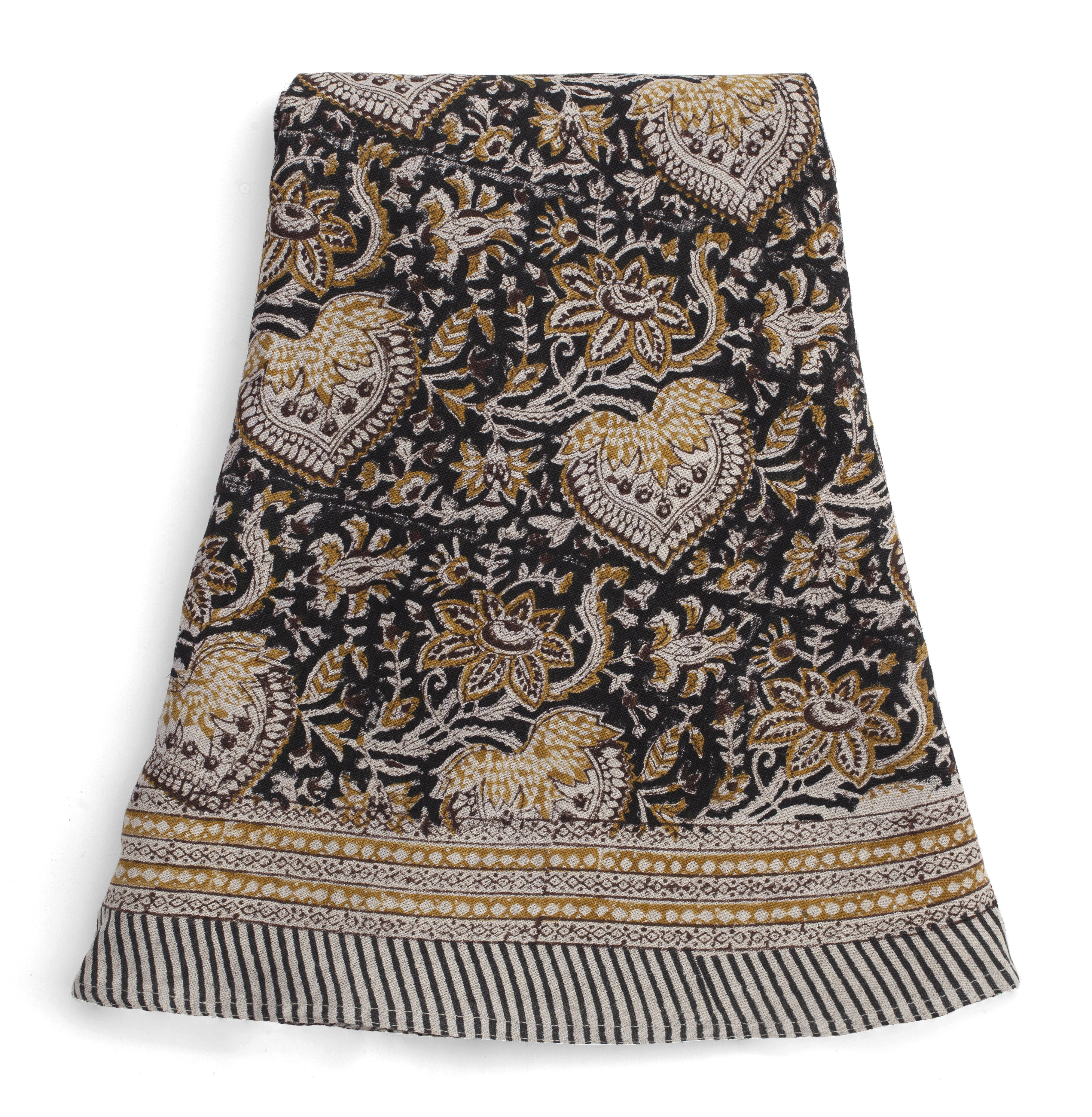 Linen Tablecloth Oriental Design - Black