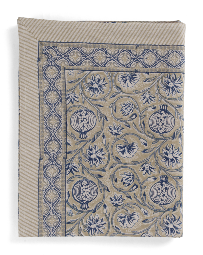 Cotton Tablecloth Tangier Pomegranate - Beige and Blue