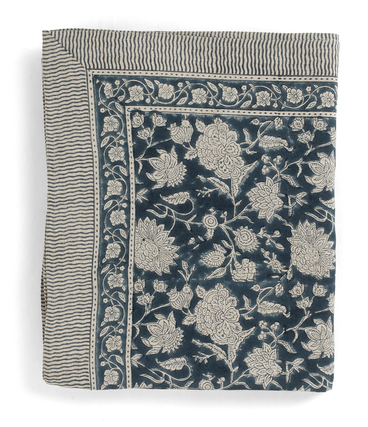 Linen Tablecloth Indian Rose - Denim Blue