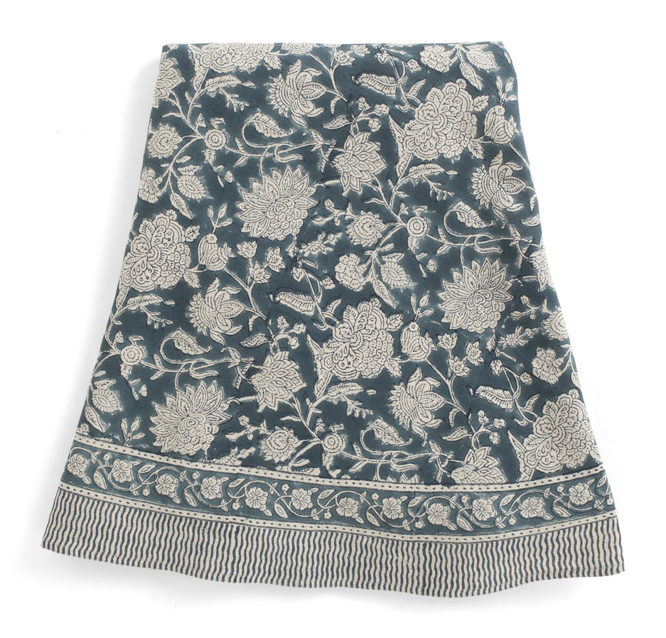 Linen Tablecloth Indian Rose - Denim Blue