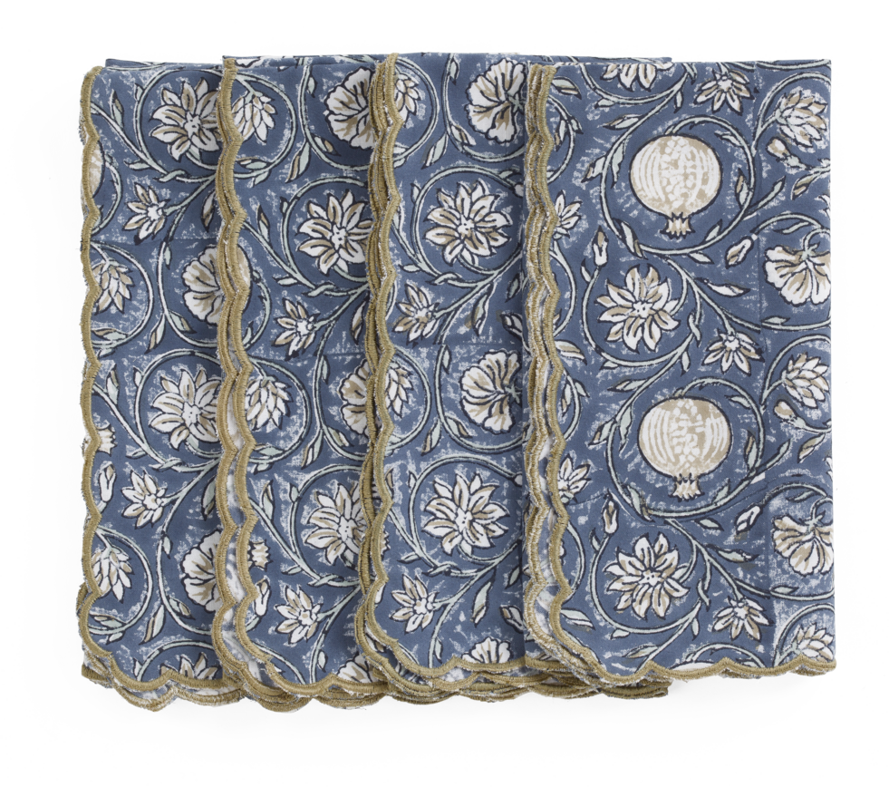 Cotton Napkin Embroidered Scallop Edge Tangier Pomegranate