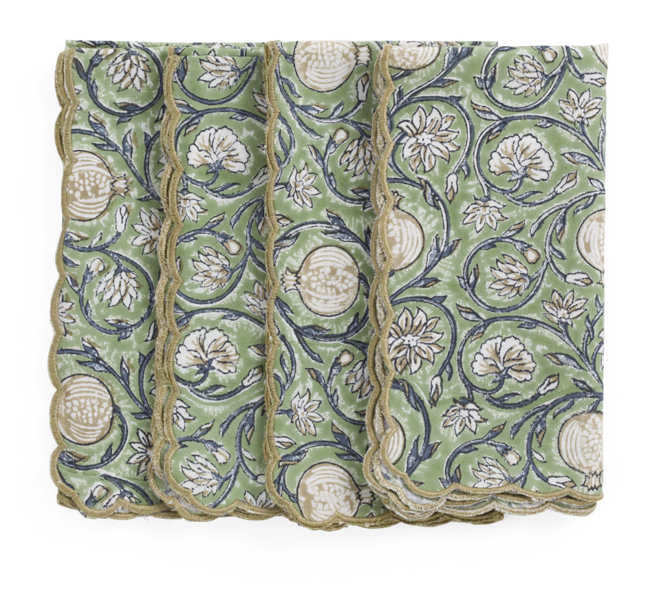Cotton Napkin Embroidered Scallop Edge Tangier Pomegranate