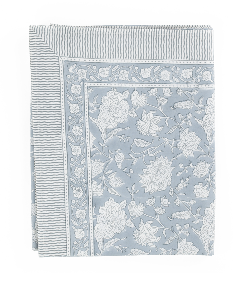 Cotton Tablecloth Indian Rose - Dusty Blue