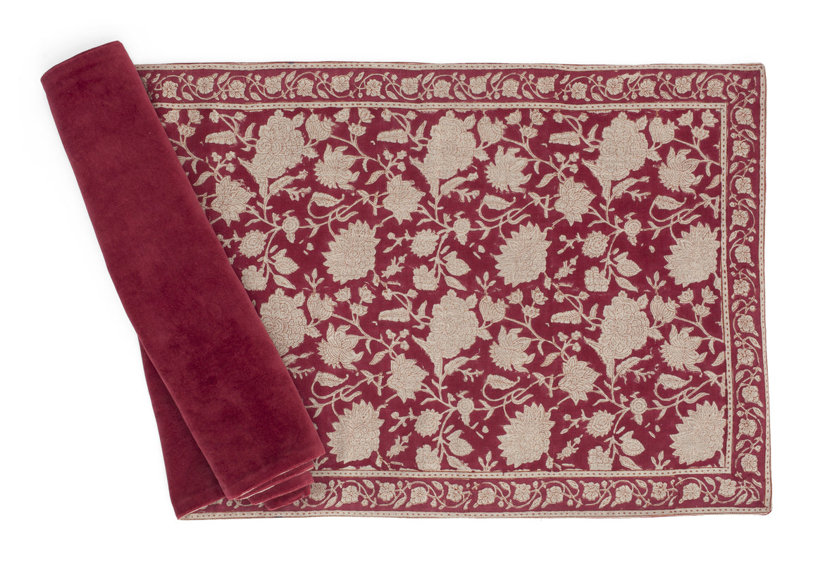 Linen/ Velvet Reversible Table Runner Indian Rose - Red - PRE ORDER FOR SPRING