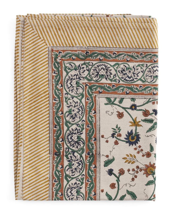 Cotton Tablecloth Samode - Ochre, Blue & Green - PRE ORDER FOR SPRING