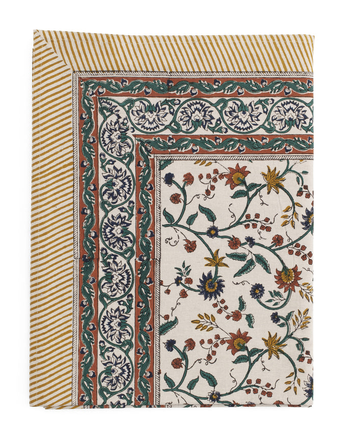 Cotton Tablecloth Samode - Ochre, Blue & Green - PRE ORDER FOR SPRING