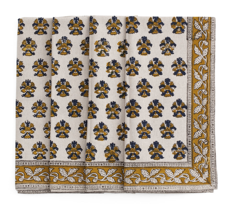 Cotton Napkin Samode Butti - Ochre & Blue - PRE ORDER FOR SPRING