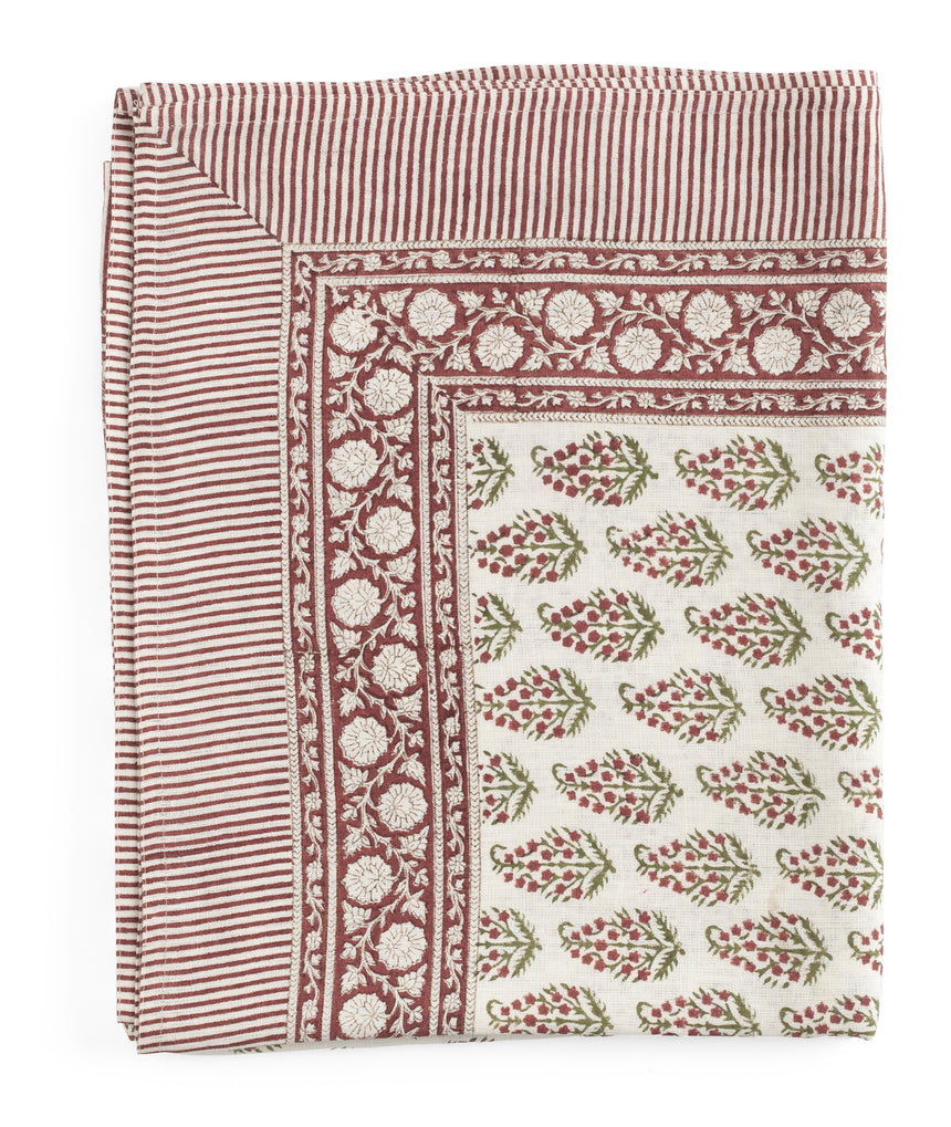 Organic Cotton Tablecloth Persian Paisley - Red, Green & White - PRE ORDER FOR SPRING