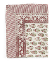 Organic Cotton Tablecloth Persian Paisley - Red, Green & White - PRE ORDER FOR SPRING