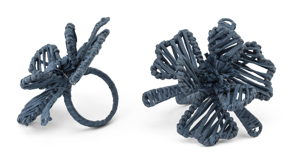 Napkin Ring Flower Raffia - Blue - Set of 2 - PRE ORDER FOR SPRING