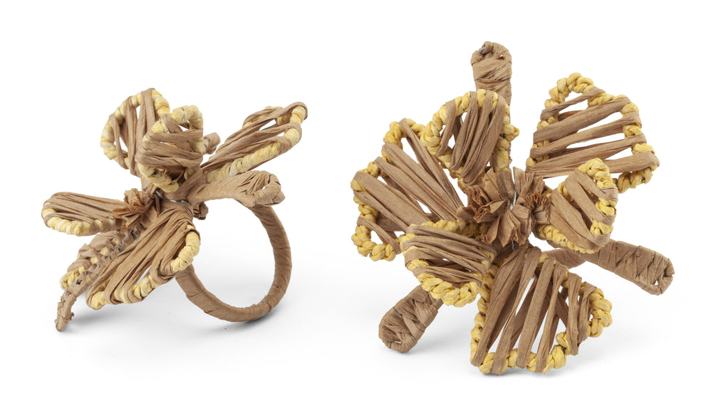 Napkin Ring Flower Raffia - Natural - Set of 2 - PRE ORDER FOR SPRING