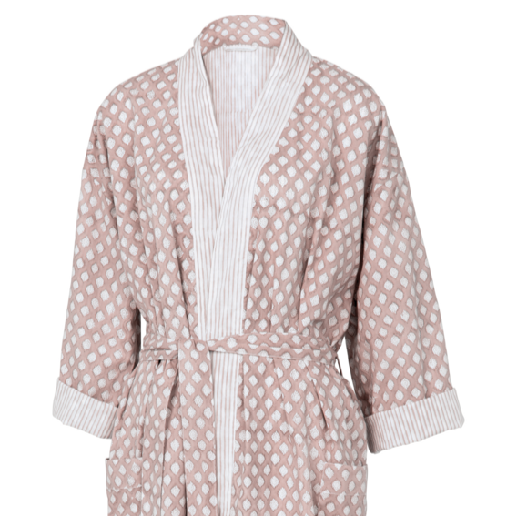 Cotton Reversible Kimono Long Medallion Design - Fuchsia Rose