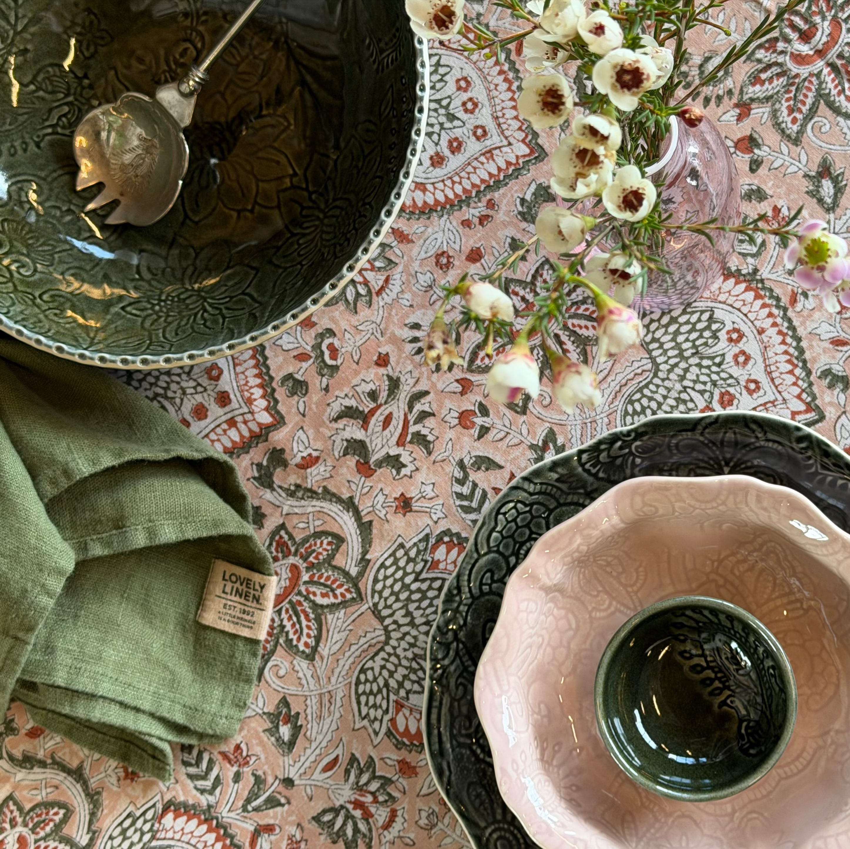 Cotton Tablecloth Oriental Design - Peach