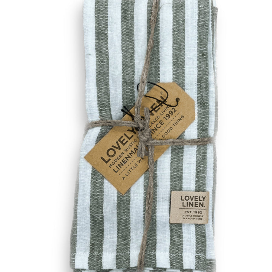 Linen Napkin Stripe or Check design in Green set of 4