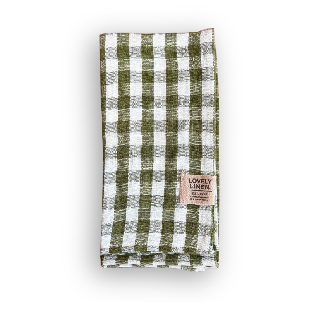 Misty Linen Napkin Stripe or Check - Green