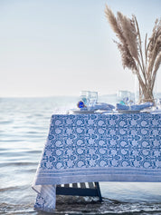 Cotton Tablecloth Paradise Design - Navy Blue