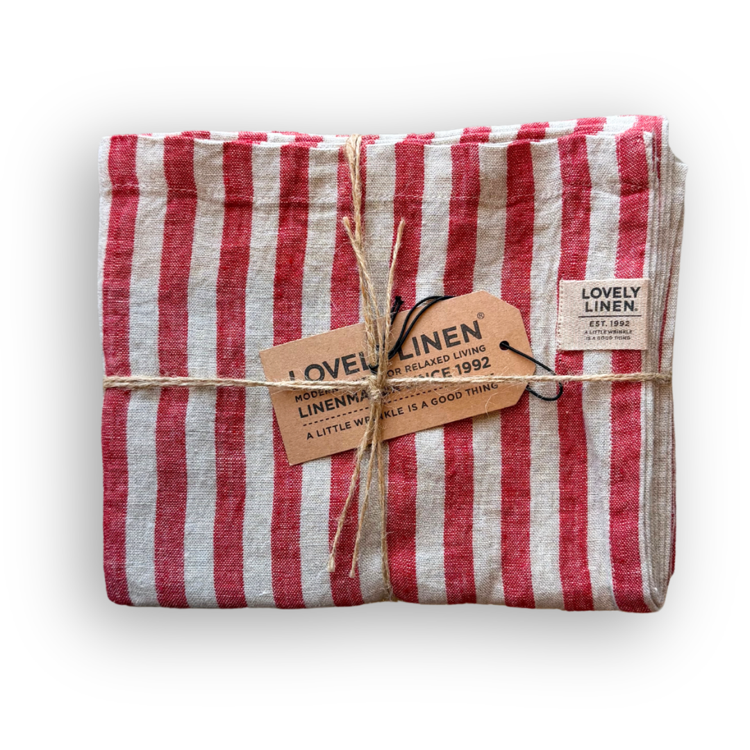 Misty Linen Table Runner Stripe or Check - Real Red