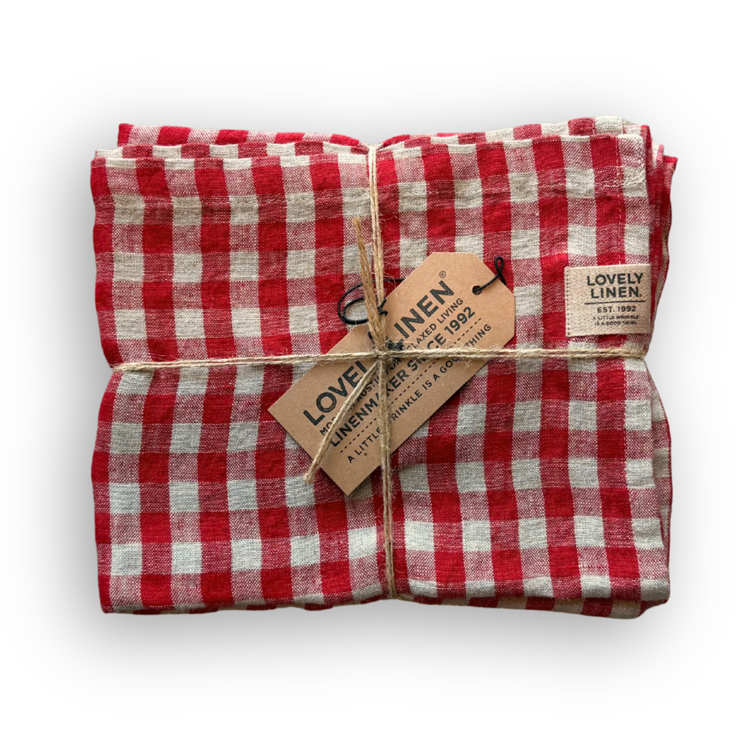 Misty Linen Table Runner Stripe or Check - Real Red