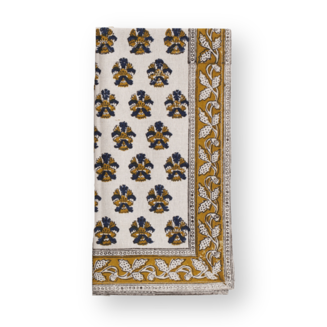 Cotton Napkin Samode Butti - Ochre & Blue
