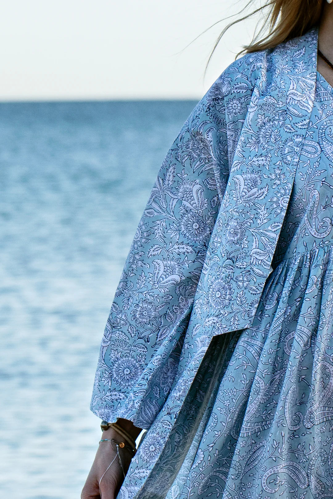 Cotton Samurai Coat Secret Garden Design - Cashmere Blue