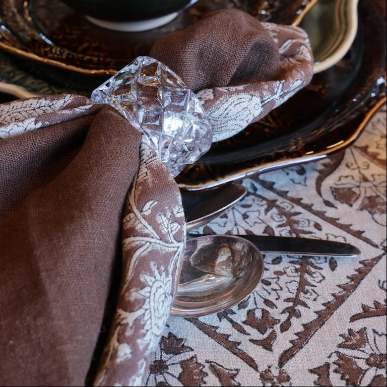Linen Napkin Indian Rose - Brown