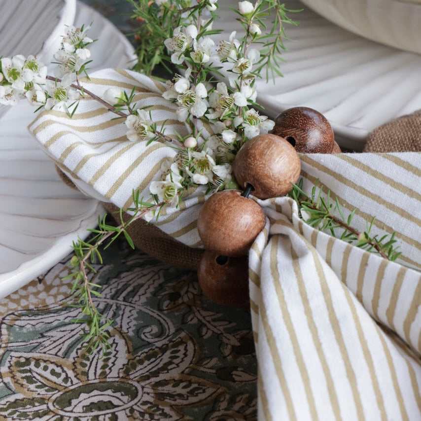 Cotton Napkin Stripe Design - Light Brown