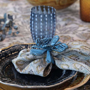 Napkin Ring Flower Raffia - Blue - Set of 2