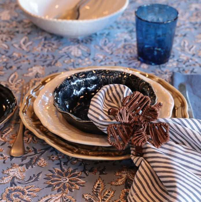 Napkin Ring Flower Raffia - Brown - Set of 2