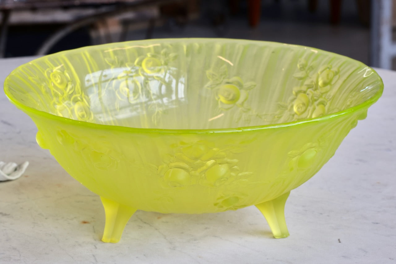 Vintage Uranium Glass Mid Century Fruit Bowls - Pair
