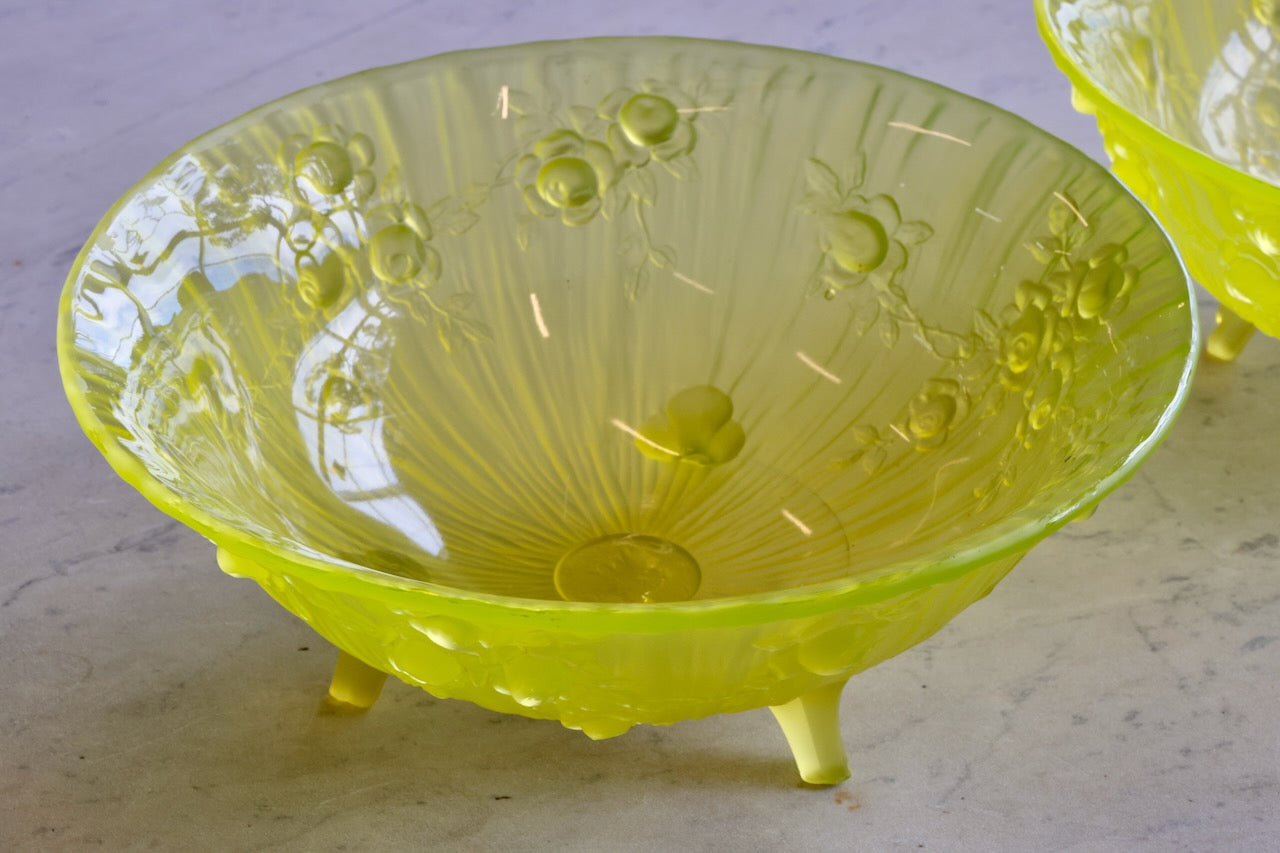 Vintage Uranium Glass Mid Century Fruit Bowls - Pair
