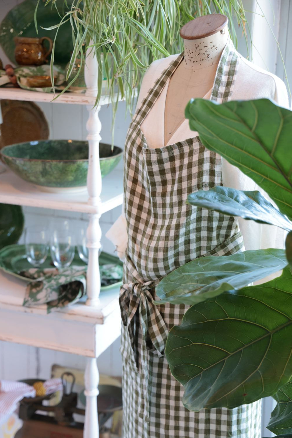 Apron Misty Linen Check - Jeep Green