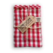 Misty Cotton/Linen Kitchen Towel Stripe or Check - Real Red