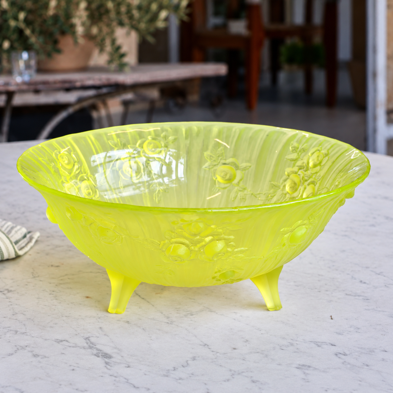 Vintage Uranium Glass Mid Century Fruit Bowls - Pair