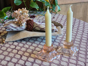Vintage Pink Pressed Glass Candle Holders - Pair