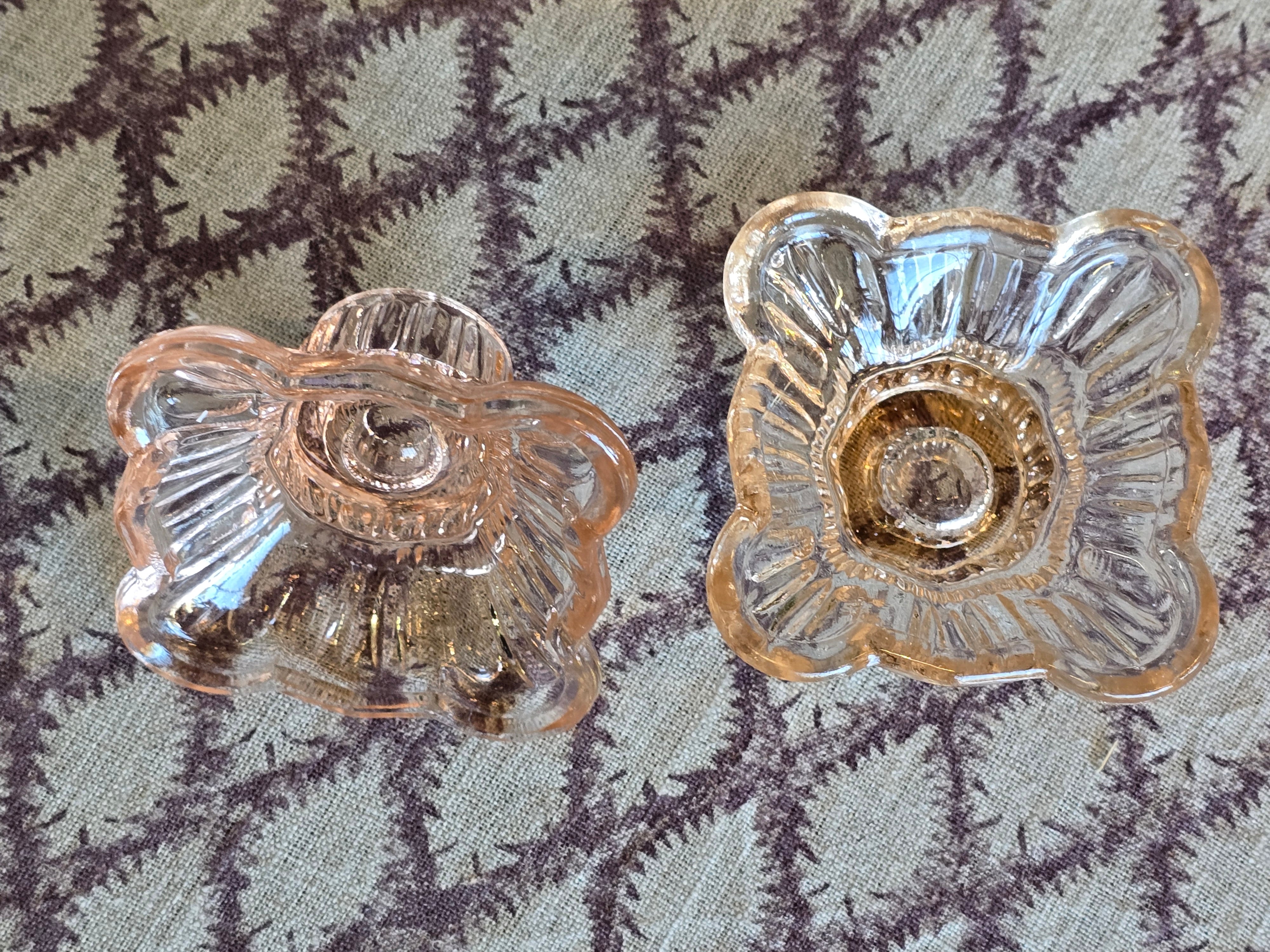 Vintage Pink Pressed Glass Candle Holders - Pair