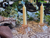 Vintage Pink Pressed Glass Candle Holders - Pair