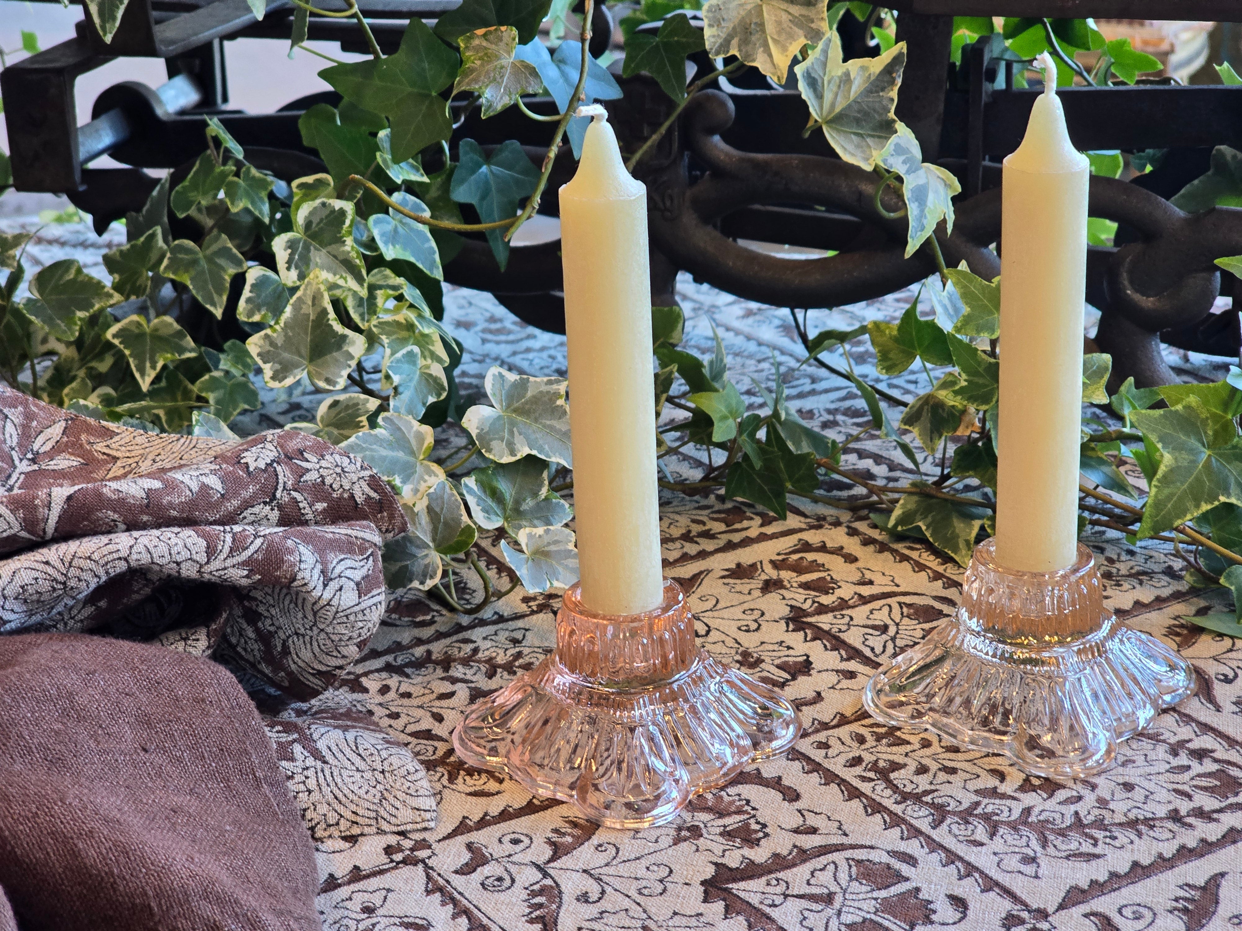 Vintage Pink Pressed Glass Candle Holders - Pair